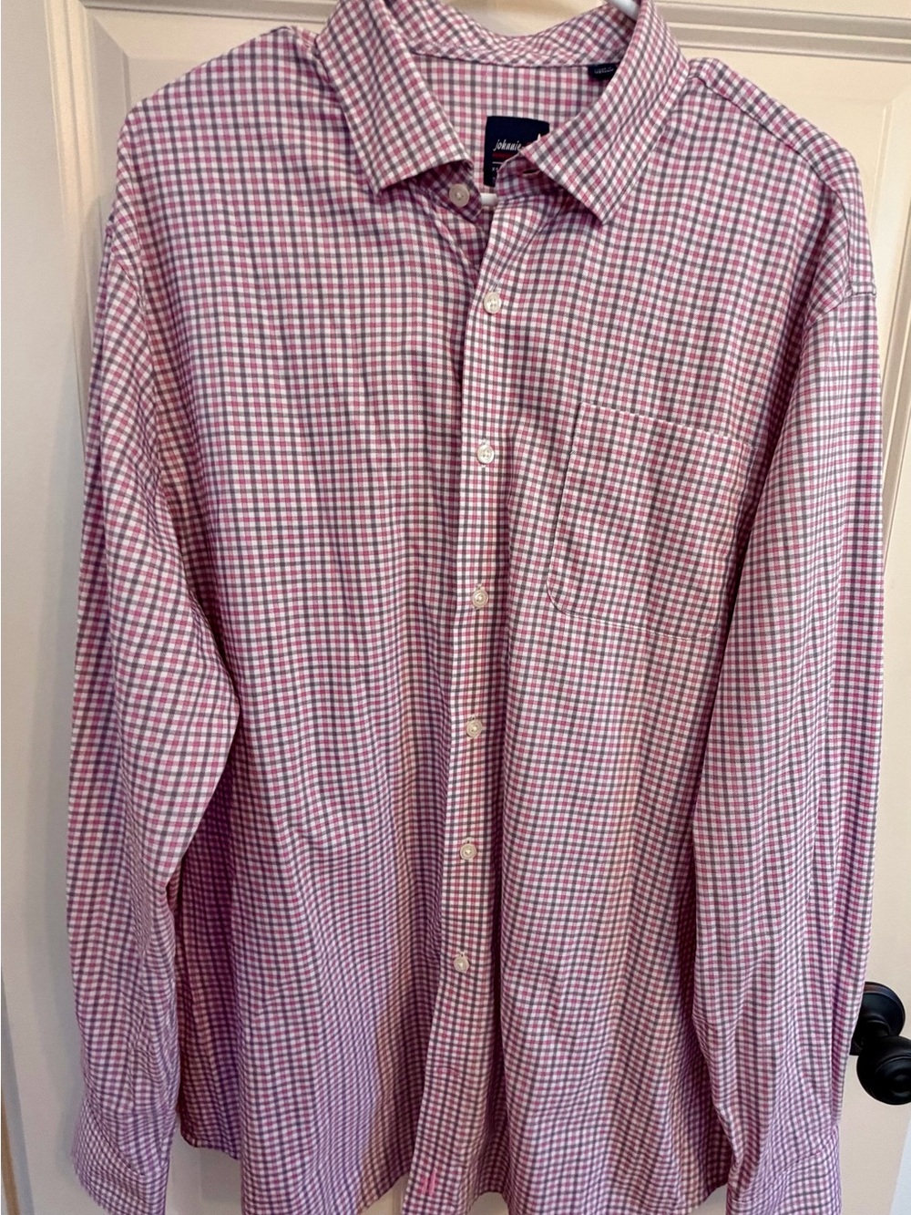 Johnnie-O white , gray and pink gingham button-up shirt in XL